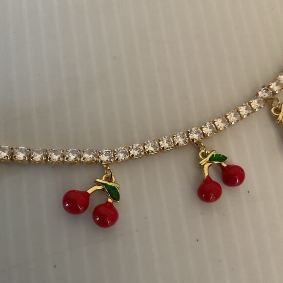 Rhinestone Cherry Charm Necklace - Picture 4 of 7